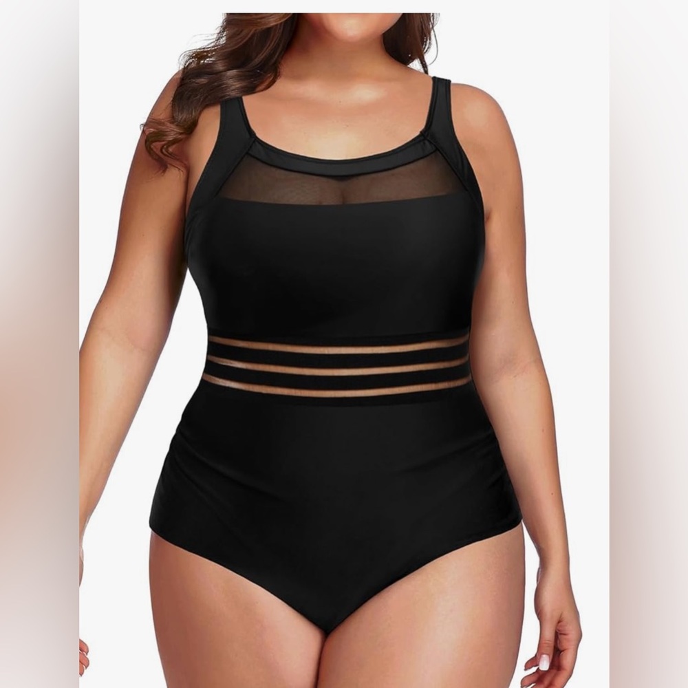 Daci Plus Size One Piece Swimsuit for Women Mesh Tummy Control Bathing Suit D32